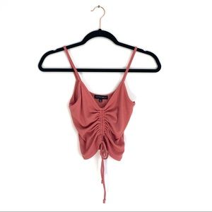 Cotton Candy LA Pink Orange Ribbed Knit Cinched Tie Front V Neck Crop Tank Top